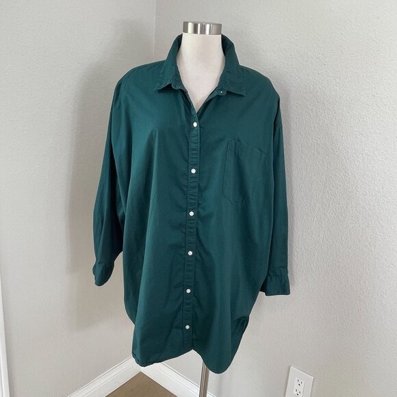 Old Navy Womens Plus 3X Boyfriend Shirt Deep Green Button Up Oversized Top - Picture 1 of 9